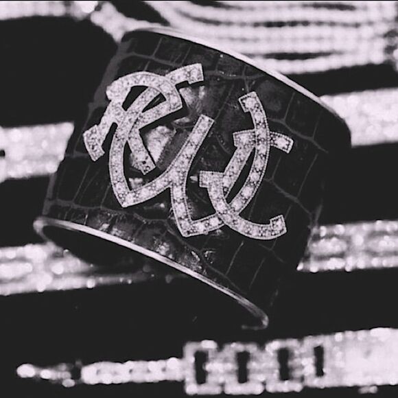 Ralph Lauren *Collection Crystal Monogram Sterling Taupe Alligator Cuff Bracelet - Picture 8 of 17